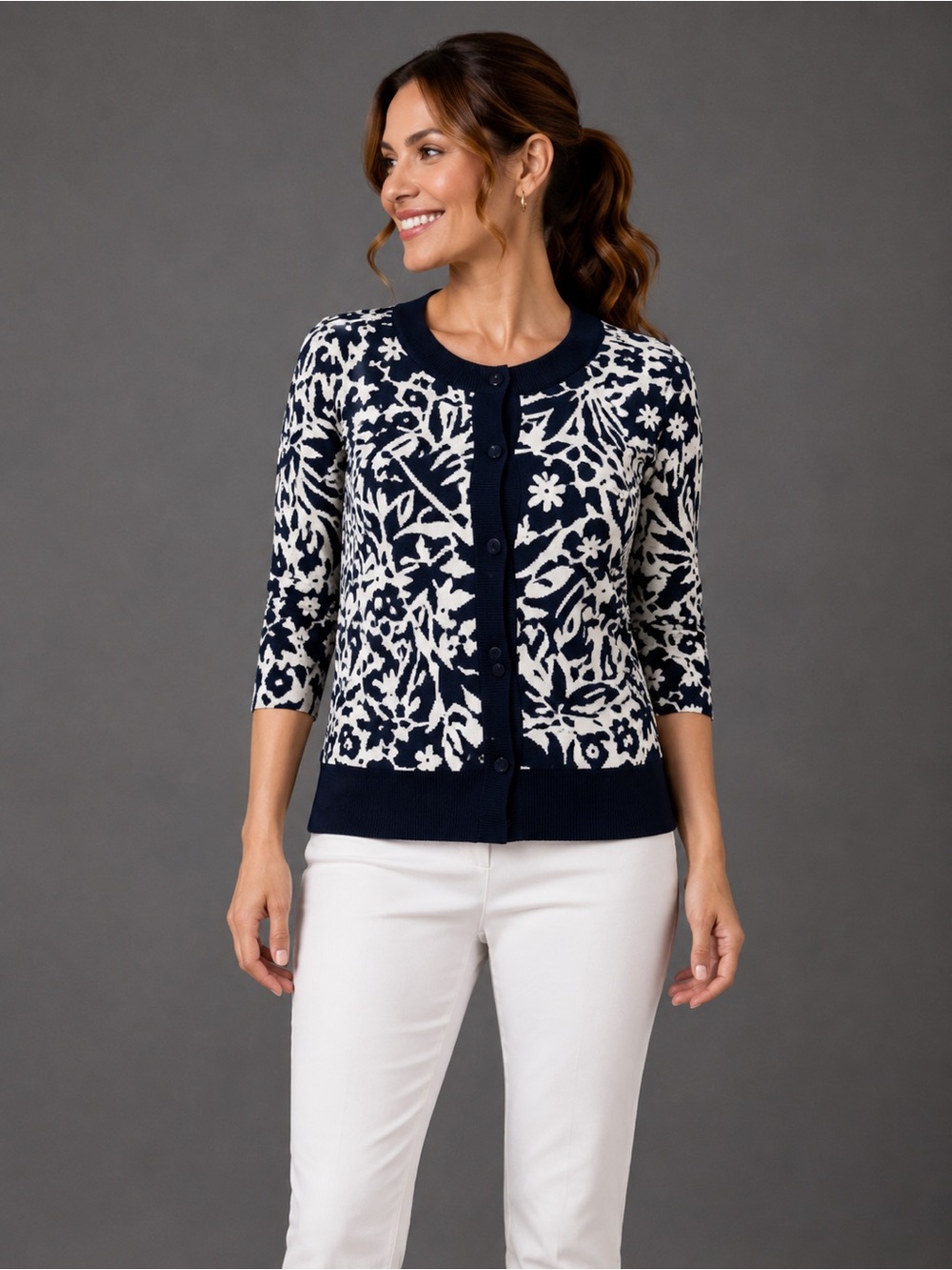 Cable & Gauge Silk-Blend Floral Cardigan